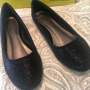 black jeweled flats